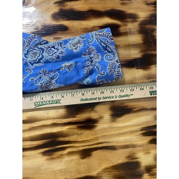 Chaps Womens  Blue Paisley Floral No Iron Button Up Shirt 2X Roll Sleeve Classic - Picture 6 of 9